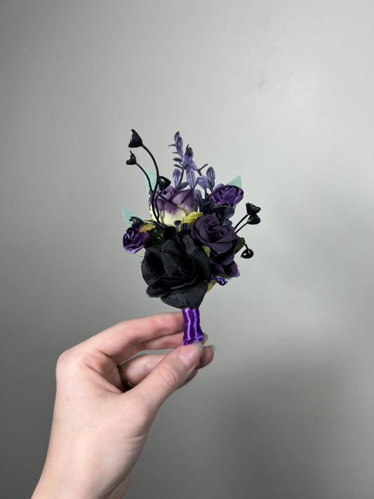 Black Purple Boutonniere Wedding Plum Gothic Groom Boutonniere Black Groomsmen Dark Purple Boutonnière Black Sage Artificial Flower