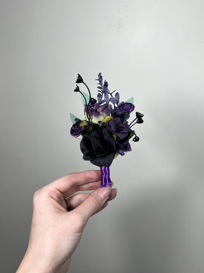 Black Purple Boutonniere Wedding Plum Gothic Groom Boutonniere Black Groomsmen Dark Purple Boutonnière Black Sage Artificial Flower