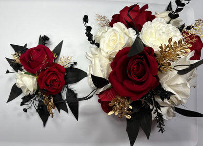 Cake Decoration White Red Wedding Cake Topper Red Flower Decor Cake Arrangements Black Red Cake Decoration Ivory Flower Cake Decor Gold