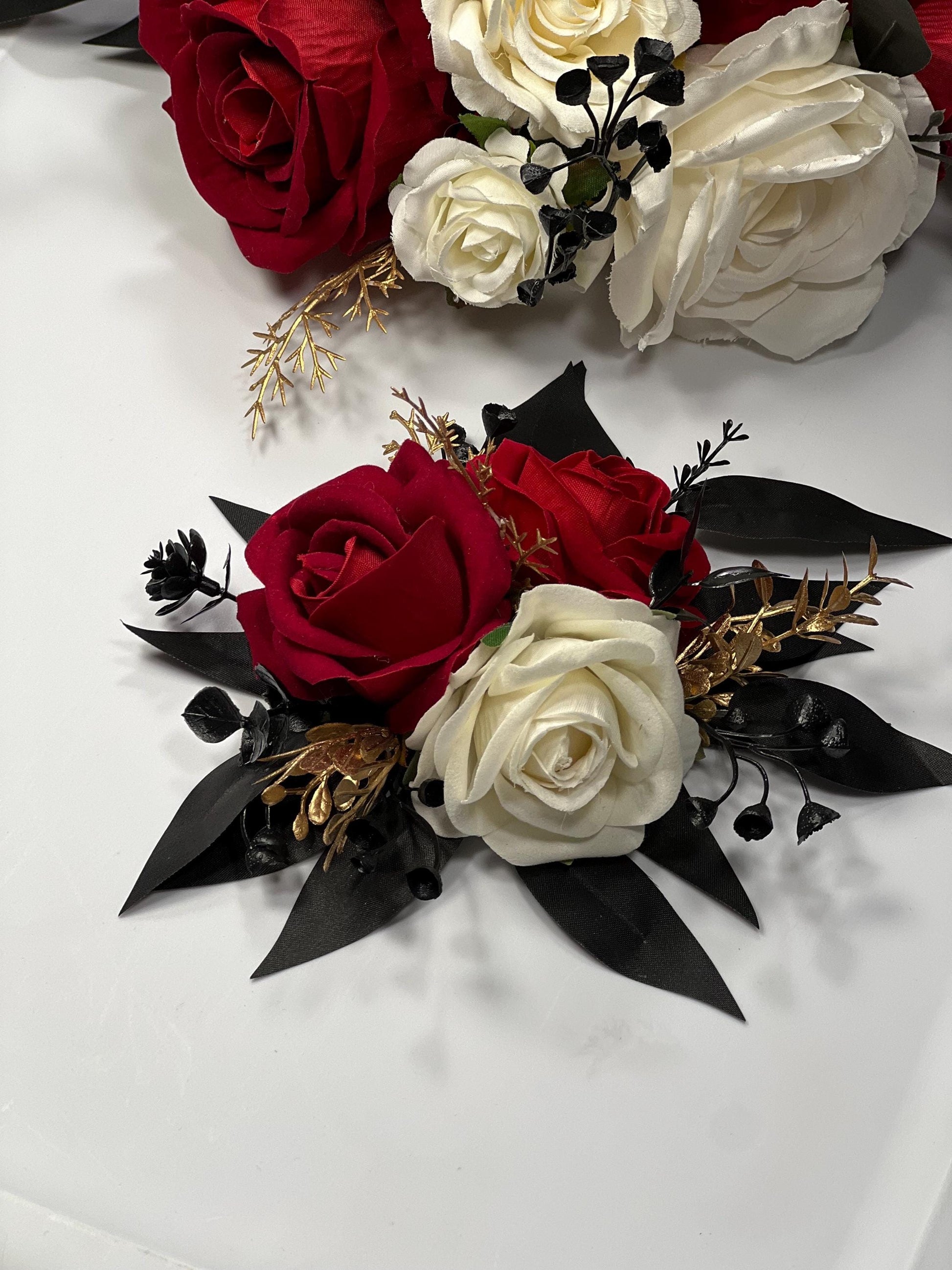 Cake Decoration White Red Wedding Cake Topper Red Flower Decor Cake Arrangements Black Red Cake Decoration Ivory Flower Cake Decor Gold