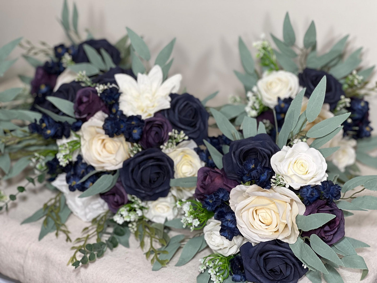 Navy Blue Bouquet Wedding Bridal Bouquet Navy Blue White Bouquet Plum Bridesmaids Blue Bouquet Purple Dark Blue Artificial Flower