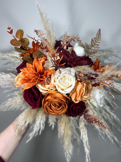 Terracotta Bouquet Burgundy Wedding Bridal Bouquet Champagne Rust Bridesmaids Bouquet Burnt Orange Bouquet Boho Pampas Grass