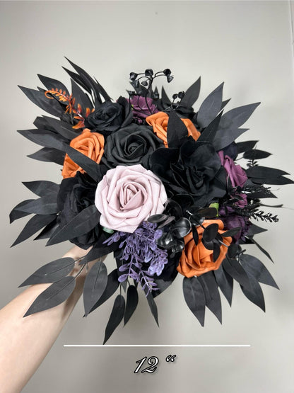 Black Orange Bouquet Wedding Dark Purple Bridal Black Bouquet Bridesmaids Plum Burnt Orange Black Gothic Bouquet Rust Artificial Flower