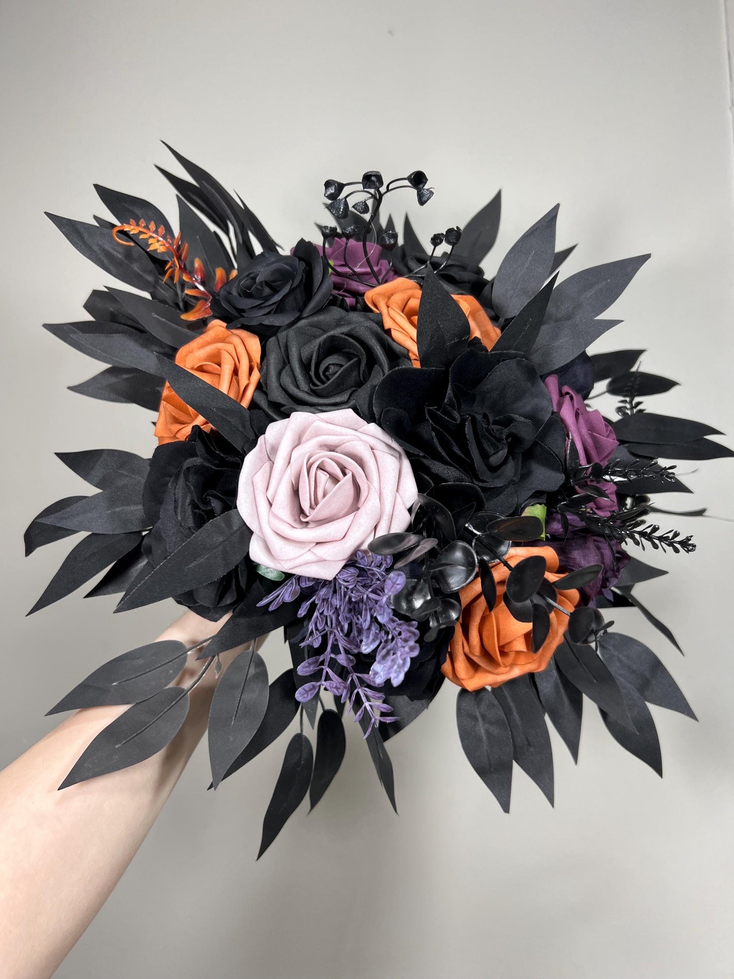 Black Orange Bouquet Wedding Dark Purple Bridal Black Bouquet Bridesmaids Plum Burnt Orange Black Gothic Bouquet Rust Artificial Flower