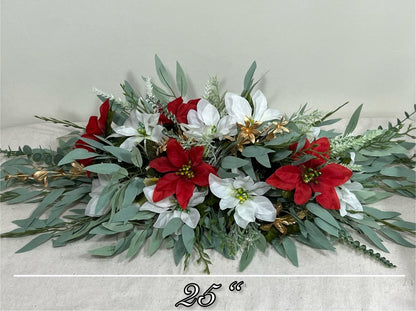 Christmas Centerpiece Wedding Poinsettias White Red Wedding Table Decor Winter Centerpiece Arch Arrangement Arbor Poinsettias Greenery Sage