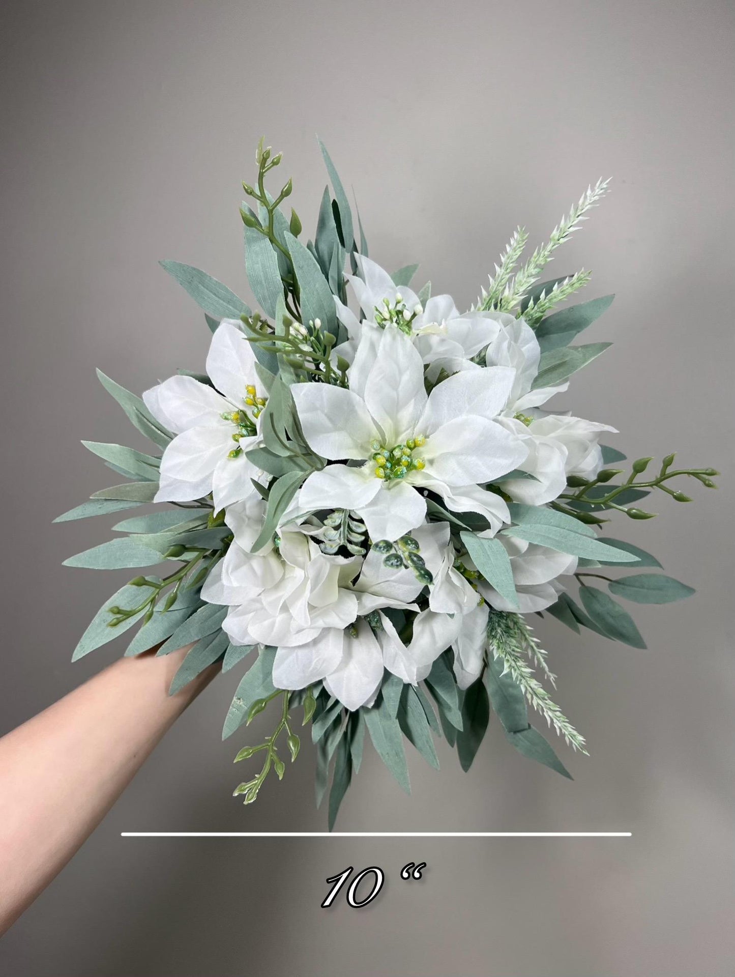 White Poinsettias Bouquet Wedding Bridal White Christmas Bouquet Bridesmaids Poinsettias Greenery Sage Winter Artificial Flower