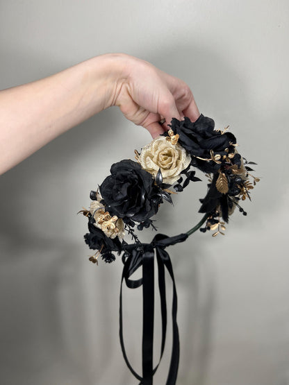 Black Bouquet Wedding Bridal Black Bouquet Gold Bridesmaids Gothic Bouquet Halloween Black Gold Wedding Artificial Flower