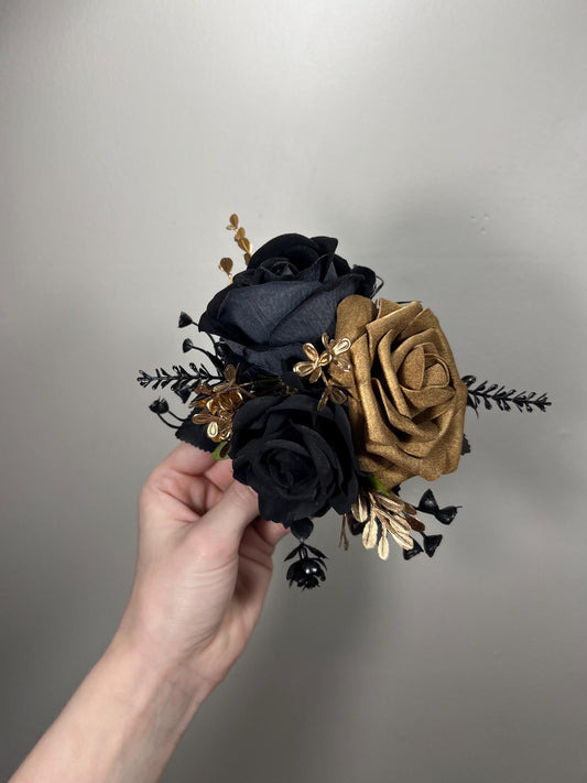 Black Cake Decoration Wedding Topper Gold Decor Flower Cake Arrangement Gold Black Cake Decoration Black Artificial Flower Cake Decor