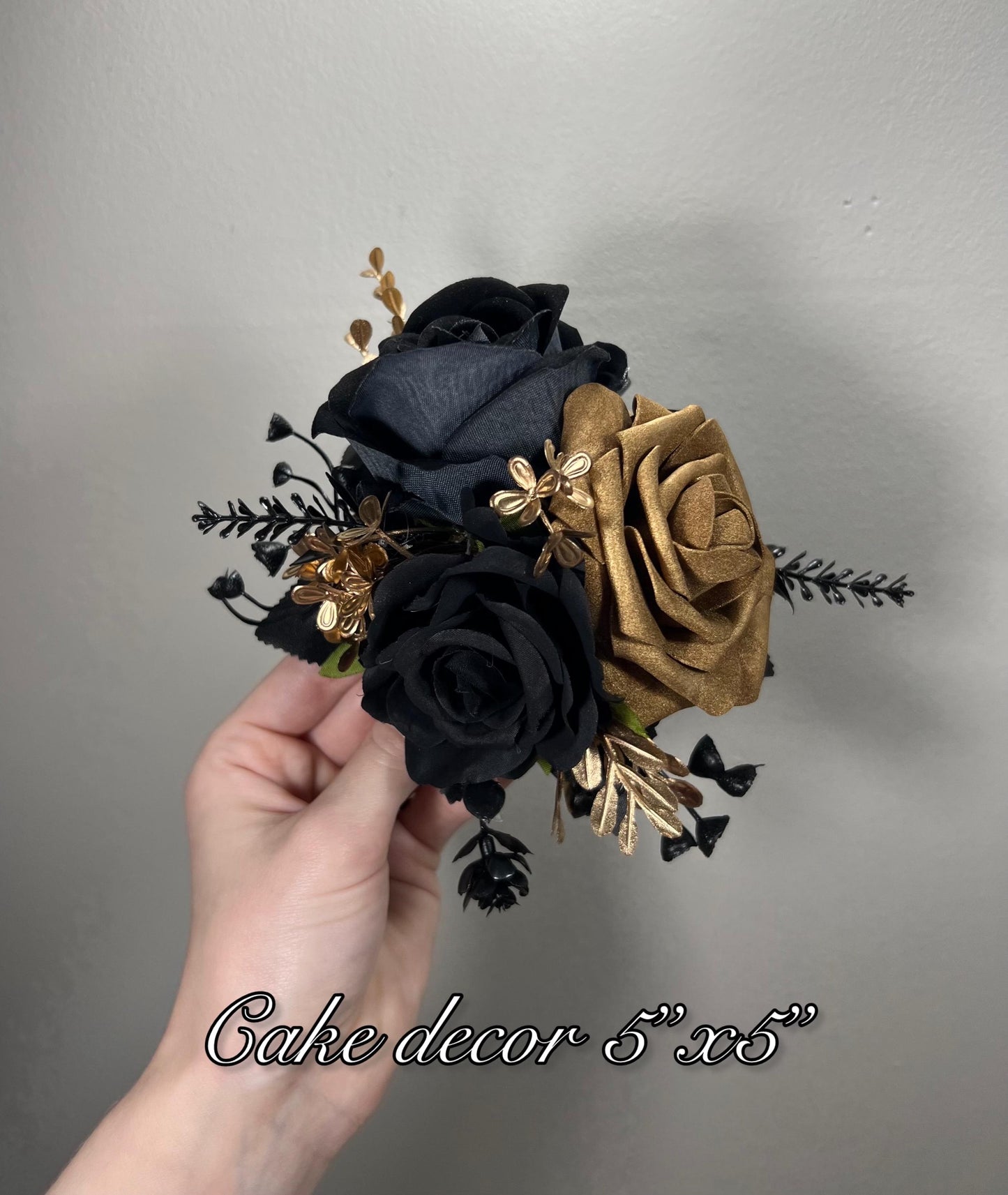 Black Cake Decoration Wedding Topper Gold Decor Flower Cake Arrangement Gold Black Cake Decoration Black Artificial Flower Cake Decor