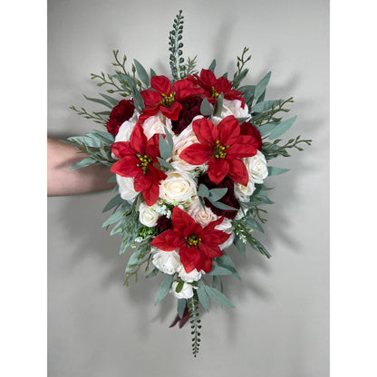Christmas Bouquet Poinsettias Wedding Bridal Cascading Bouquet White Bridesmaids Bouquet Cascade Red Bouquet Winter Flower Poinsettia Reddit