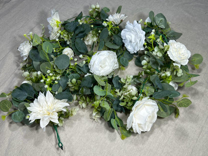 Wedding Garland White Table Decor Ivory Aisle Arrangement Silver Dollar Eucalyptus Decoration White Table Runner Artificial Flower Greenery