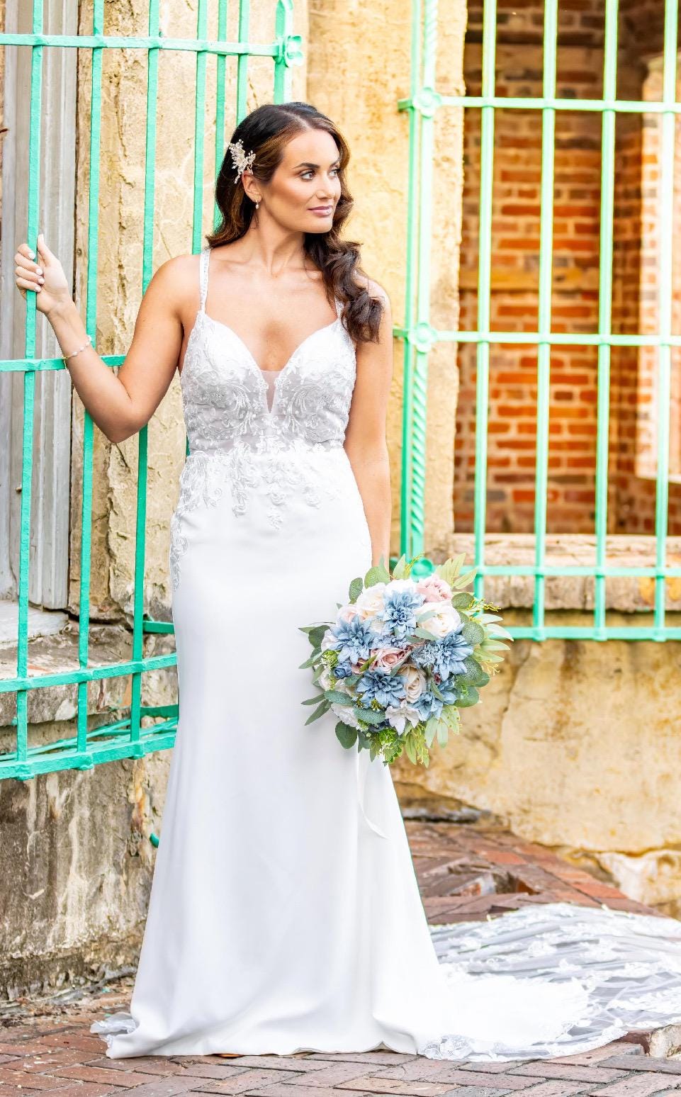Dusty Blue Blush Bouquet Wedding Bridal Bouquet Rose Dusty Blue White Bouquet Ivory Bridesmaids Blush Blue Eucalyptus Artificial Flower