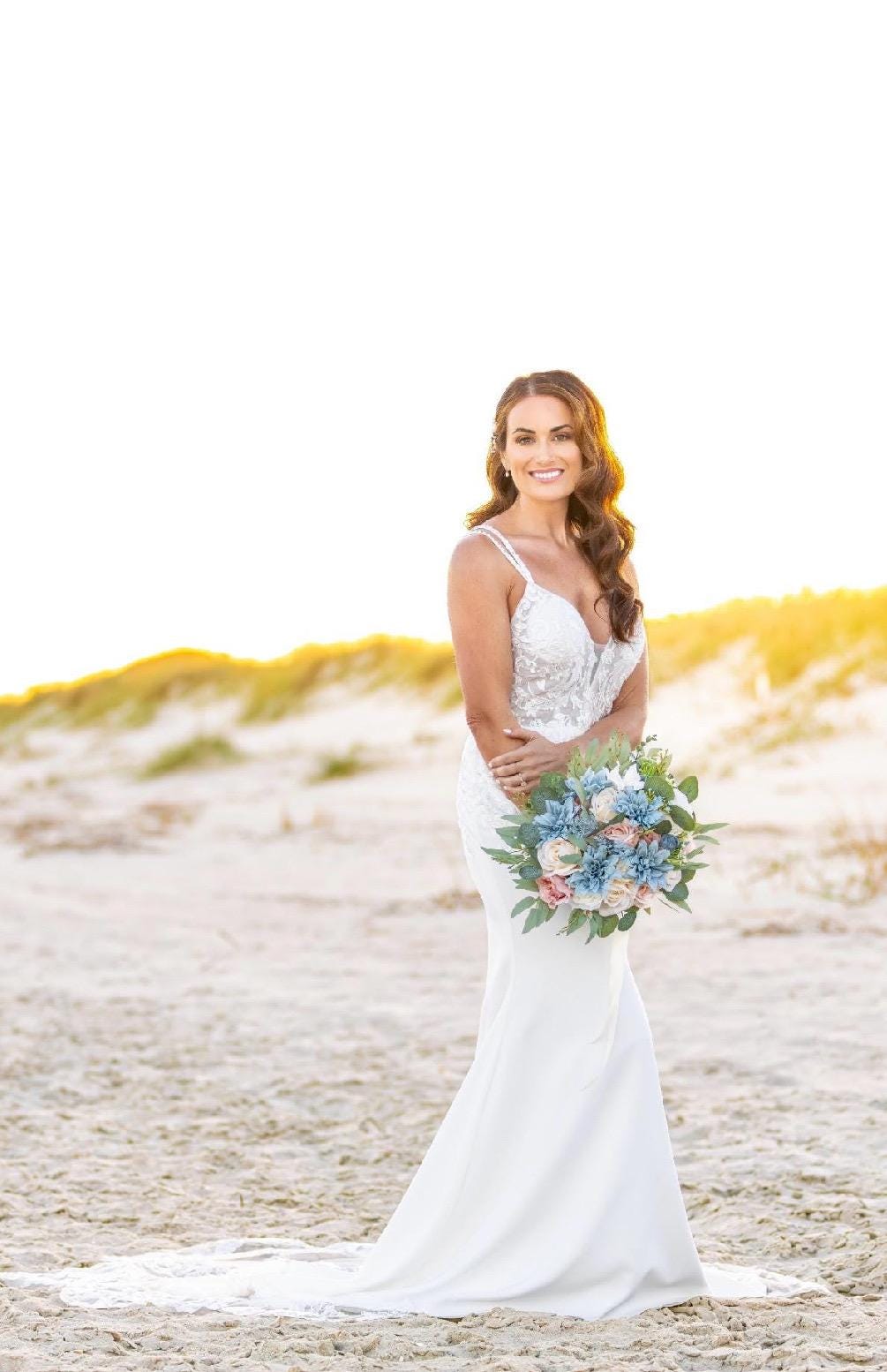 Dusty Blue Blush Bouquet Wedding Bridal Bouquet Rose Dusty Blue White Bouquet Ivory Bridesmaids Blush Blue Eucalyptus Artificial Flower