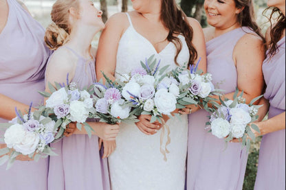 Wedding Lavender Bouquet Purple Bridal Violet Bouquet Bridesmaids Lilac Dandelion White Eucalyptus Ivory Wild Flowers Artificial