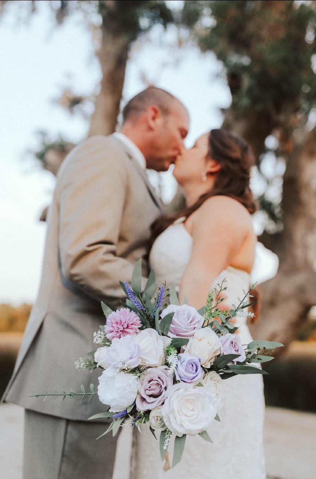 Wedding Lavender Bouquet Purple Bridal Violet Bouquet Plum Bridesmaids Lilac Dandelion Hydrangea Eucalyptus White Wild Flowers Artificial
