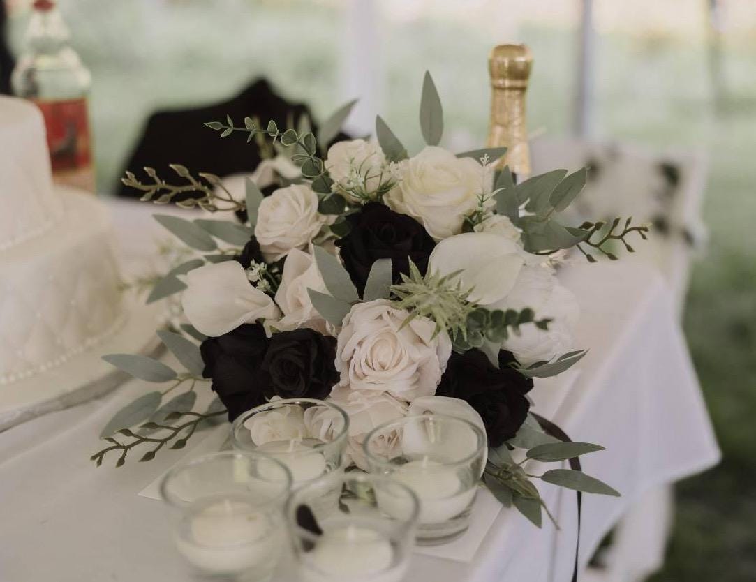 White Black Bouquet Bridal Calla Lily Bouquet White and Black Bouquet Ivory Sage Calla Lily Bridesmaids Bouquet Artificial Flowers