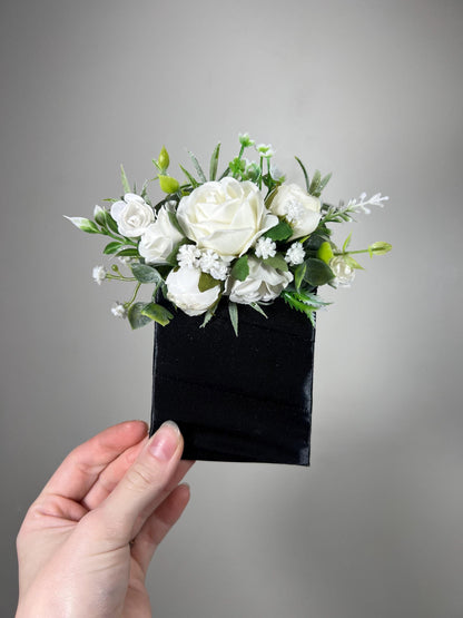 White Pocket Boutonniere Wedding Groom Boutonnière Ivory Square Groomsmen Pocket Boutonniere Sage Eucalyptus Ivory Baby Breath