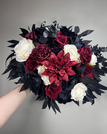 Black White Bouquet Wedding Bridal Black Bouquet Burgundy Bridesmaids Black White Bouquet Gothic Burgundy Ivory Artificlal Flower