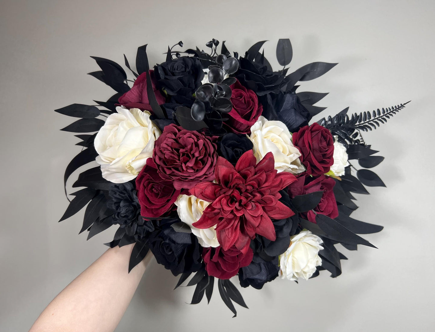 Black White Bouquet Wedding Bridal Black Bouquet Burgundy Bridesmaids Black White Bouquet Gothic Burgundy Ivory Artificlal Flower