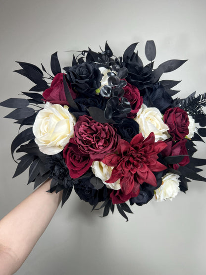 Black White Bouquet Wedding Bridal Black Bouquet Burgundy Bridesmaids Black White Bouquet Gothic Burgundy Ivory Artificlal Flower