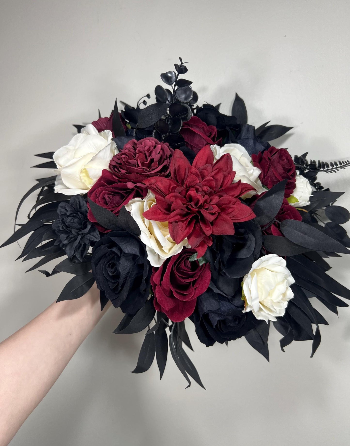 Black White Bouquet Wedding Bridal Black Bouquet Burgundy Bridesmaids Black White Bouquet Gothic Burgundy Ivory Artificlal Flower