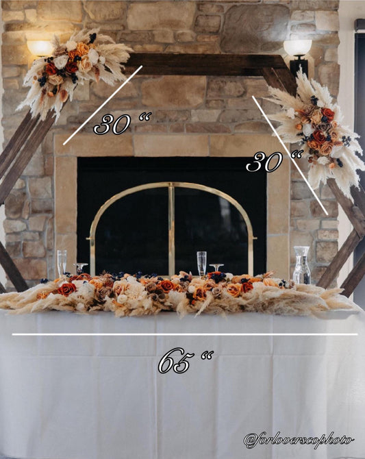 Wedding Sweetheart Terracotta Navy Blue Burnt Orange Boho Table Arrangement Rust Centerpiece Table Orange Blue Sweetheart Pampas Grass