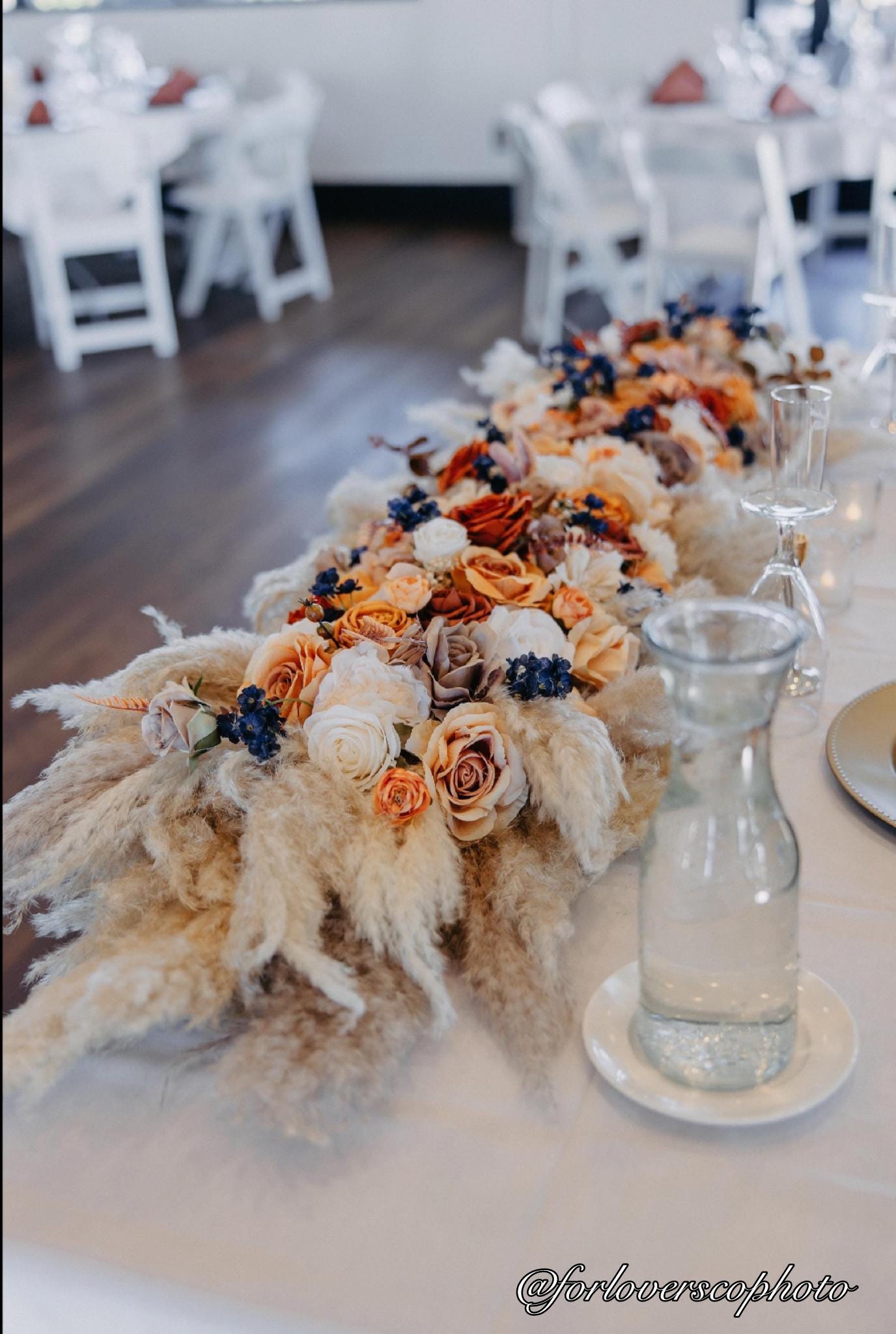 Wedding Sweetheart Terracotta White Navy Blue Ivory Burnt Orange Aisle Arrangement Rust Centerpiece Table Sweetheart Pampas Grass