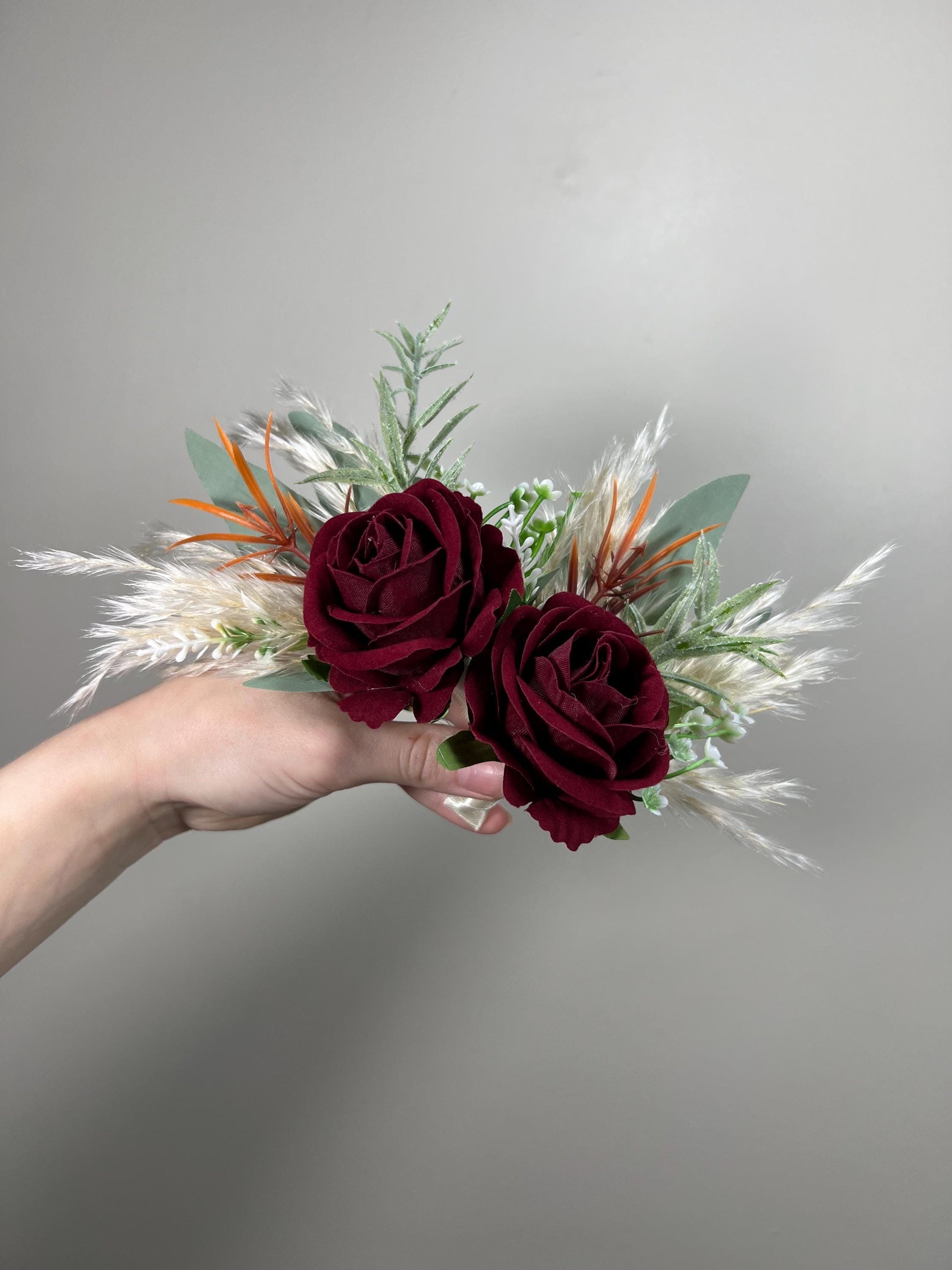 Burgundy Boutonniere Wedding Orange Groom Boutonniere Pin-on Groomsmen White Burnt Orange Dad Terracotta Burgundy Artificial Flower Pampas