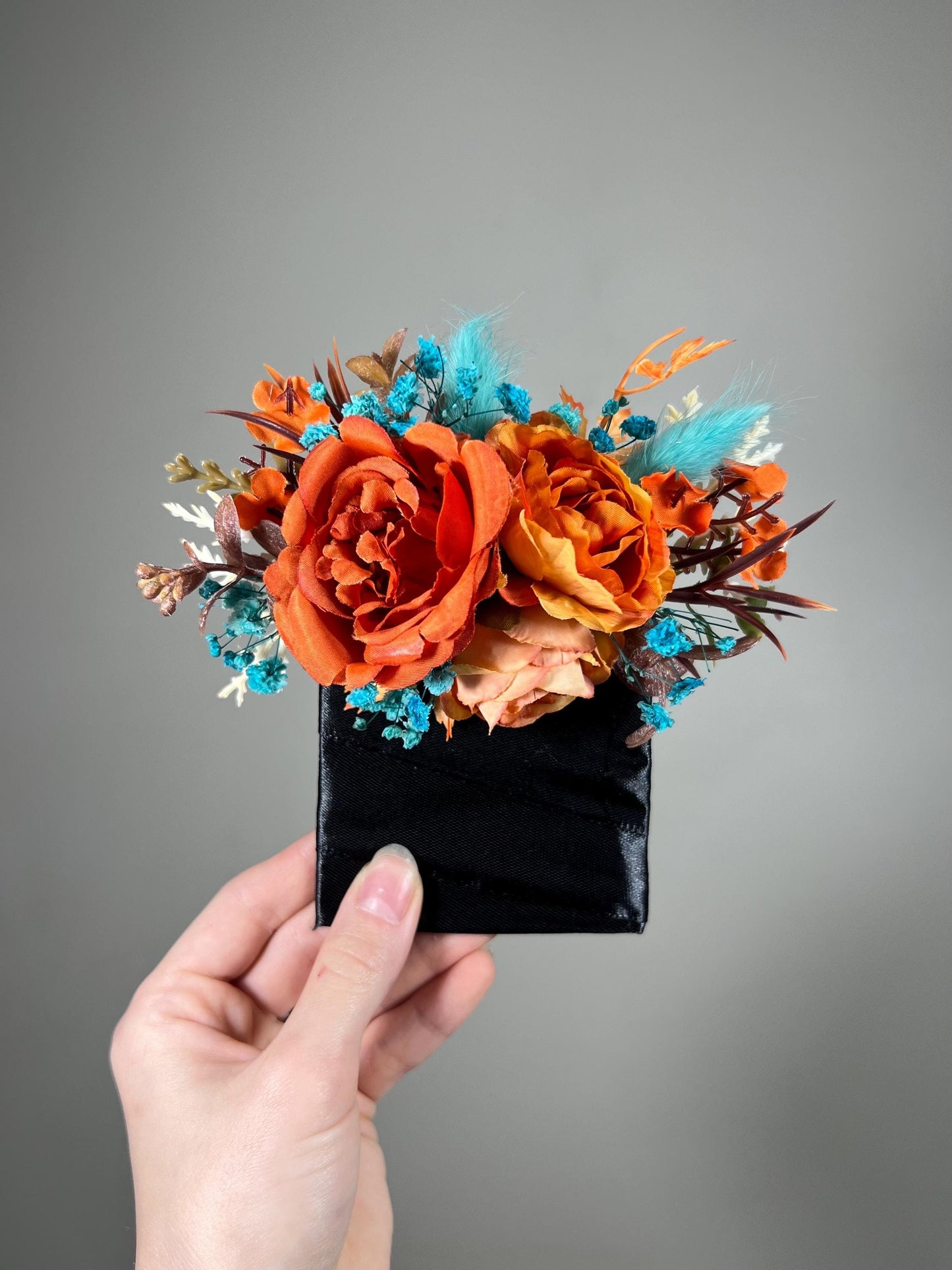 Teal Orange Pocket Boutonniere Wedding Turquoise Terracotta Pocket Boutonnière Groom Rust Teal Boutonnière Square Burnt Orange Baby Breath