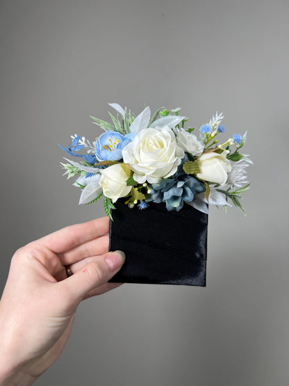 Wedding Bouquet Dusty Blue Sky Bridal Boho Bouquet Palms Leaves Wedding Royal Blue Baby White Pampas Grass Bouquet Artificial Flower Winter