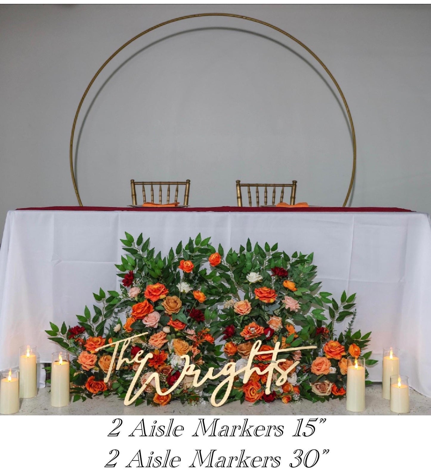 Wedding Aisle Marker Flower Floor Arrangement Whiskey Barrel Décor Orange Ground Arch Burgundy Ivory Burnt Orange Peach Flower
