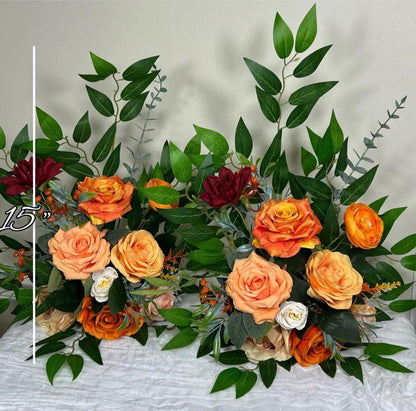 Wedding Aisle Marker Flower Floor Arrangement Whiskey Barrel Décor White Orange Ground Arch Burgundy Ivory Terracotta Peach Burnt