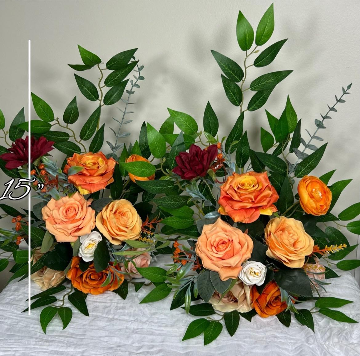 Set of 2 Wedding Aisle Marker Flower Floor Arrangement Whiskey Barrel Décor White Orange Ground Arch Burgundy Ivory Terracotta Peach Burnt