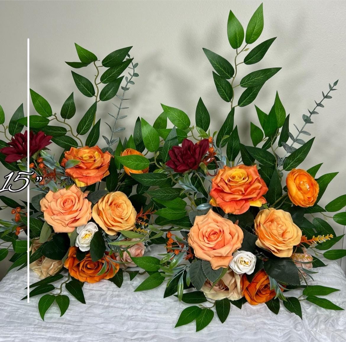 Wedding Aisle Marker Flower Floor Arrangement Whiskey Barrel Décor White Orange Ground Arch Burgundy Ivory Terracotta Peach Burnt