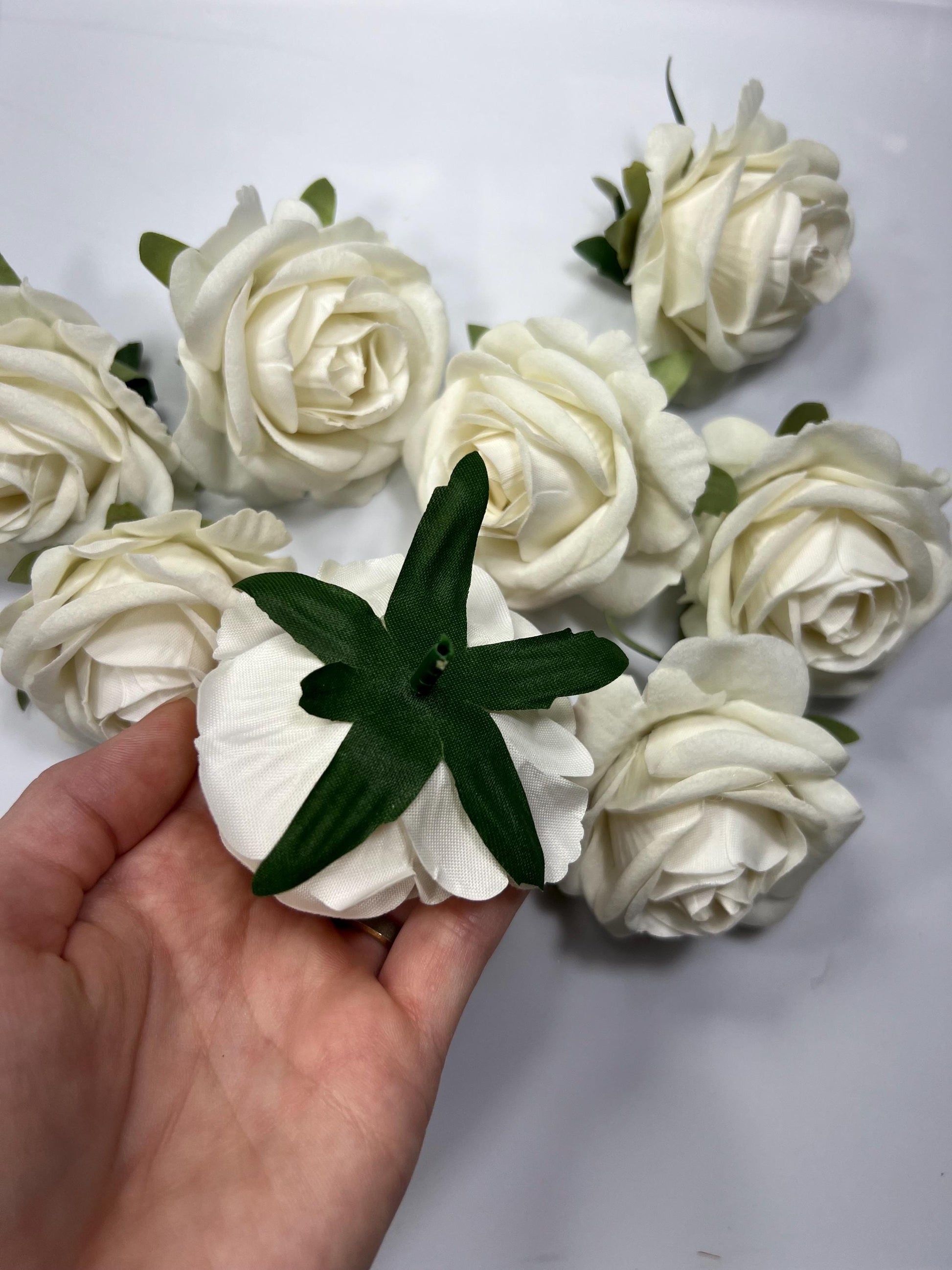 White Velvet Flower Head 2" inch Artificial Rose White Small Flower Wedding Ivory Artificial Head Rose White DIY Fake Rose