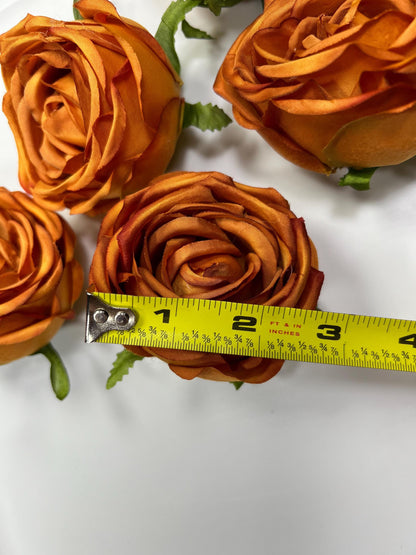 Terracotta Flower Head 2.5 inch Artiricial Rose Burnt Orange Flower Wedding Rust Artificial Head Peony Orange DIY Fake Rose