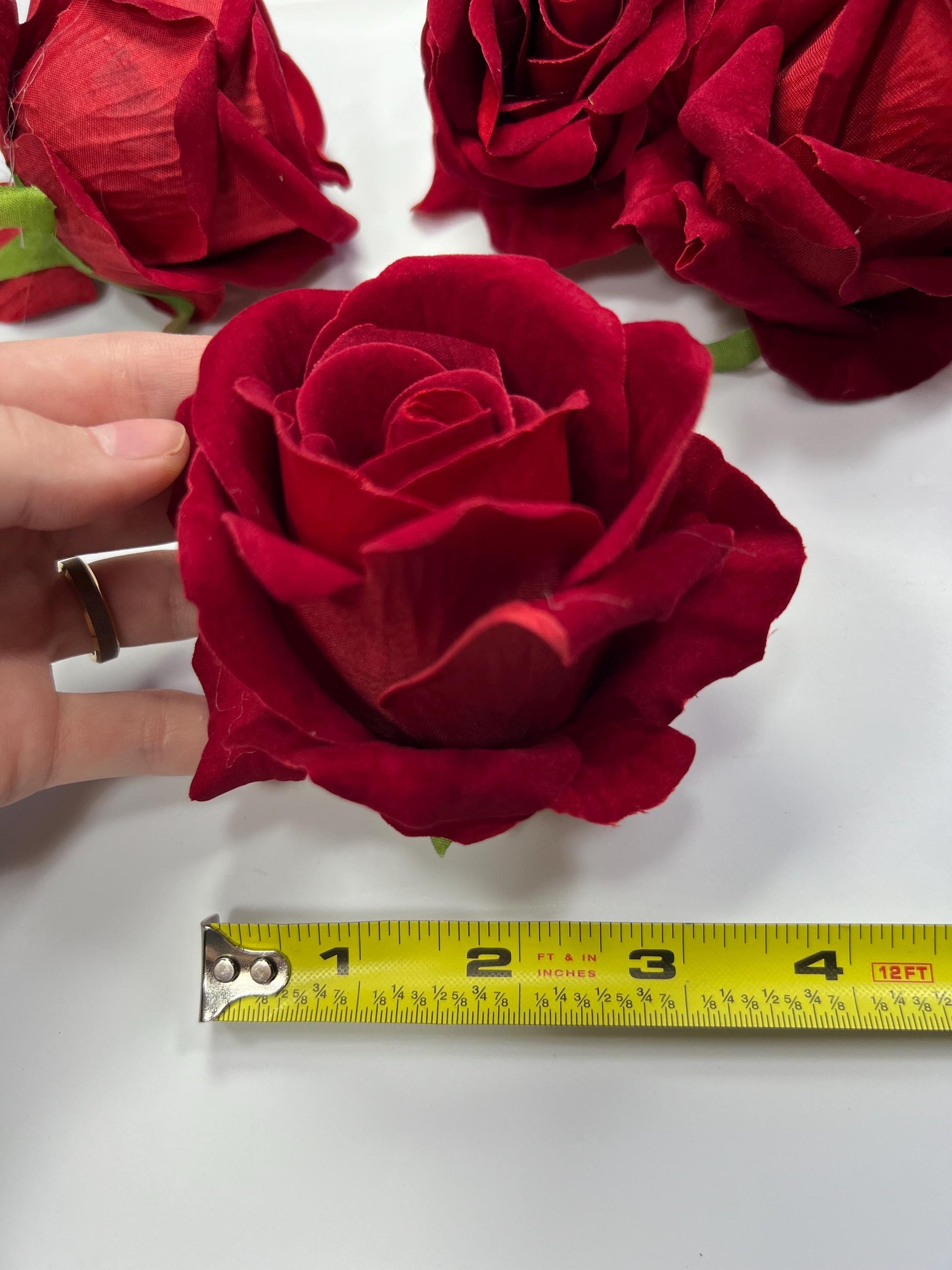 Red Rose Flower Head 3.5 inch Wedding Dark Red Velvet Rose Christmas Red Rose Head Wedding DIY Craft Red Rose Supplies Dark Red Flower Heads