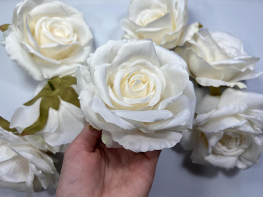 White Rose Flower Heads 4” Wedding White Rose Artificial Ivory Wedding Silk Roses White Home Decor White Roses Wedding DIY Craft Supply