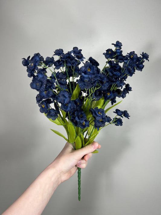 Dark Blue Flowers Ruffle Bush Navy Blue Flowers Home Decor DIY Wedding Wild Flower Blue Navy Artifical Flower Faux Dark Blue