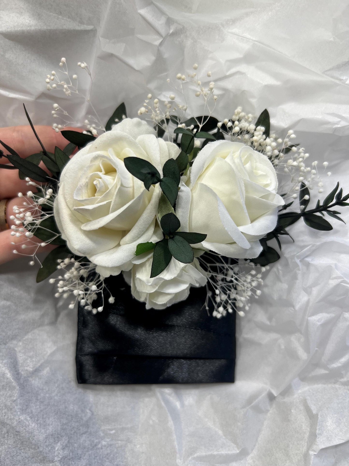 White Pocket Boutonniere Wedding Eucalyptus Groom Boutonnière Ivory Square Groomsmen Greenery Pocket Boutonniere Baby Breath