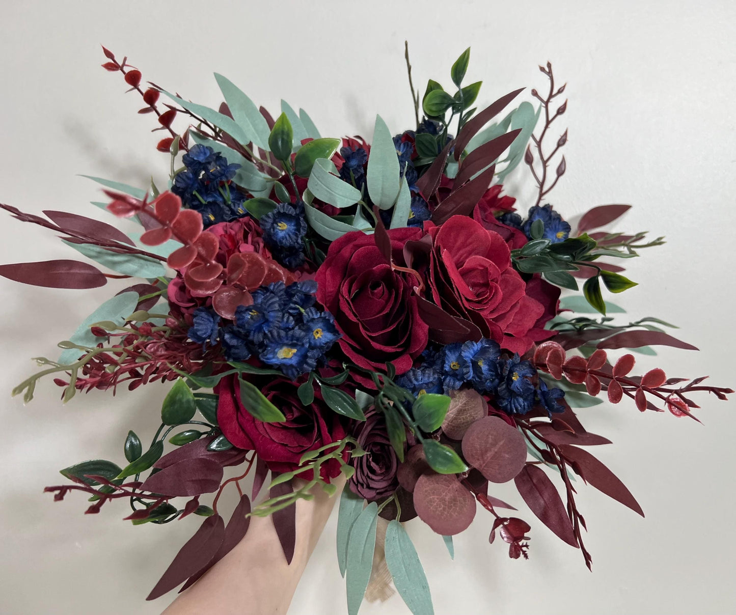 Burgundy Navy Blue Bouquet Wedding Bridal Bouquet Red Dark Blue Bridesmaids Bouquet Burgundy Navy Blue Artificial Flower