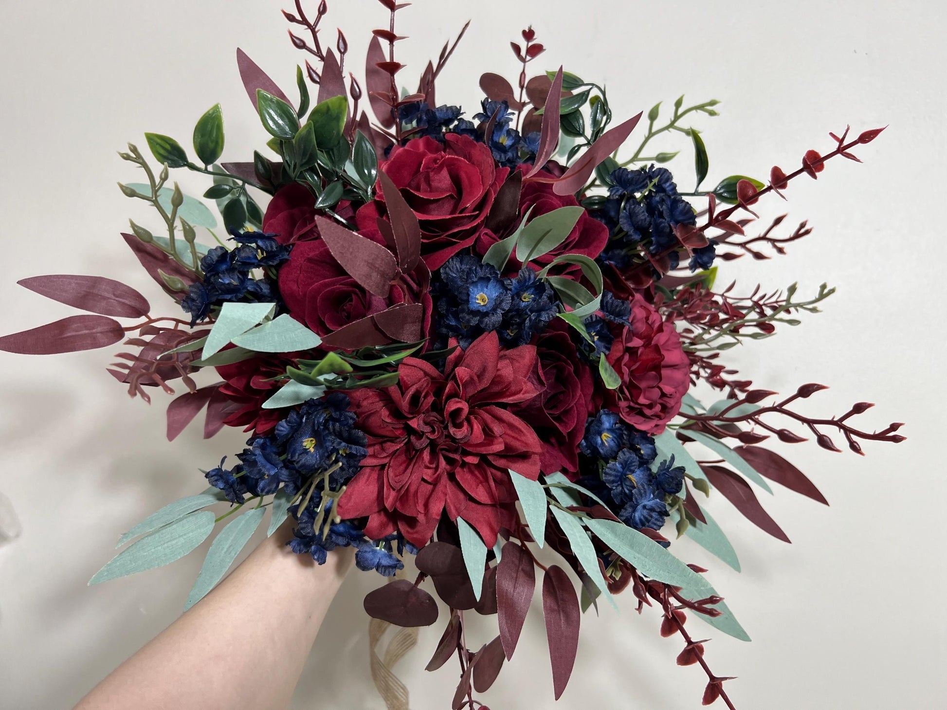 Burgundy Navy Blue Bouquet Wedding Bridal Bouquet Red Dark Blue Bridesmaids Bouquet Burgundy Navy Blue Artificial Flower