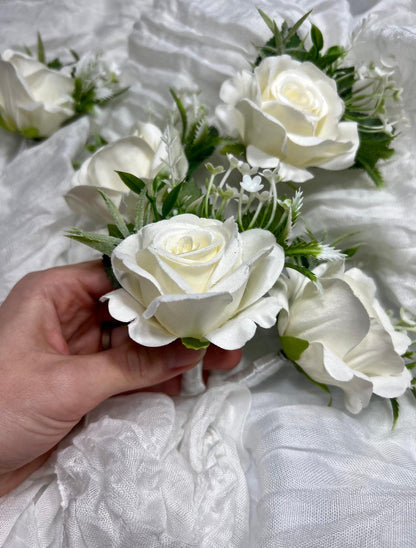 White Bouquet Wedding Bridal Bouquet White Bridesmaids Bouquet Ivory Sage Bouquet Ivory Decor Eucalyptus Greenery Artificial Flower