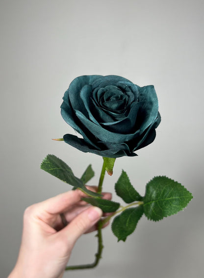 Dark Teal Rose Peacock Green Flower with Long Stems Flower Artificial Flower Dark Green Rose Wedding DIY Emerald Green Flower Head Teal
