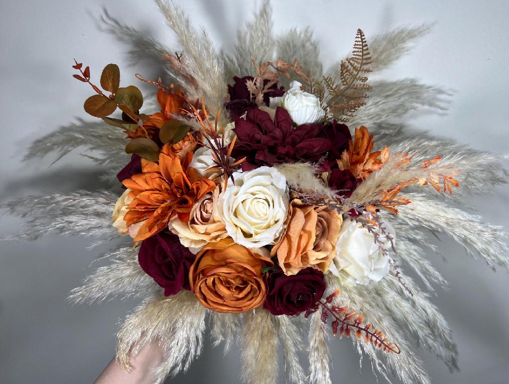 Terracotta Bouquet Burgundy Wedding Bridal Bouquet Champagne Rust Bridesmaids Bouquet Burnt Orange Bouquet Boho Pampas Grass Reddit