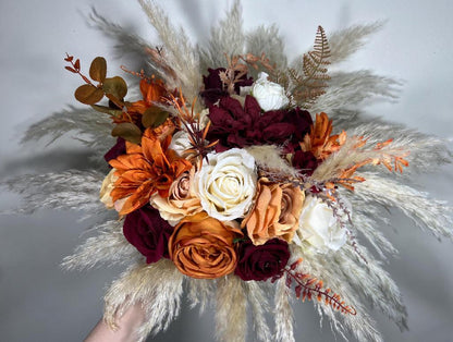 Terracotta Bouquet Burgundy Wedding Bridal Bouquet Champagne Rust Bridesmaids Bouquet Burnt Orange Bouquet Boho Pampas Grass Reddit