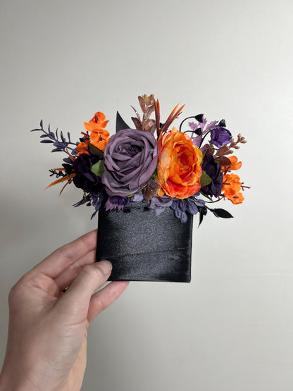 Black Pocket Boutonniere Wedding Purple Orange Boutonnière Square Dark Purple Black Groomsmen Pocket Boutonniere Plum Orange Gothic