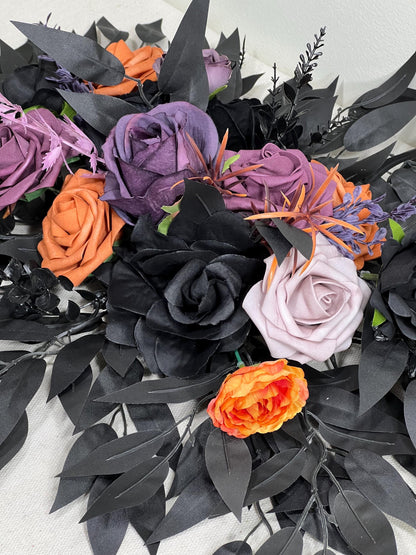 Black Orange Bouquet Wedding Dark Purple Bridal Black Bouquet Bridesmaids Plum Burnt Orange Black Gothic Bouquet Rust Artificial Flower