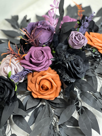 Black Orange Bouquet Wedding Dark Purple Bridal Black Bouquet Bridesmaids Plum Burnt Orange Black Gothic Bouquet Rust Artificial Flower