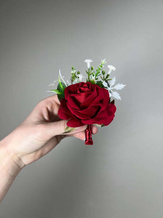 Christmas Boutonnière Wedding Red Boutonniere Groom Dark Red Groomsmen Boutonniere Winter Wedding Christmas Artificial Flower